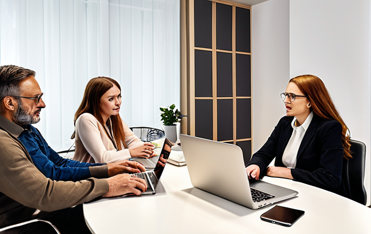 **Image of a focus group discussion in Warsaw:**  Several people of varying ages are seated around a table in a modern office space, engaged in a lively discussion about a new cosmetic product. The atmosphere is friendly and collaborative, with laptops and tablets scattered around.  Emphasize natural expressions and realistic lighting.